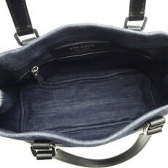 Prada Shoulder Bag Tote Denim Blue Nero Black - Picture 6 of 9